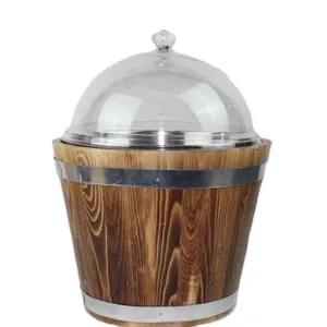 Cubo de madera personalizado para almacenamiento de alimentos con cubierta de vidrio para supermercado