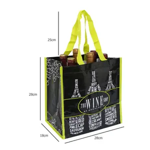 Wholesale customized design foldable standard size reusable pp woven 6 bottle wine bag