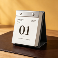 Calendrier déchirable personnalisé en papier imprimé en gros, 365 jours, 2027, avec clip métallique et support triangulaire pour usage au bureau