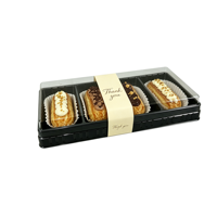 Lot de 4 boîtes à pâtisserie dorées en PET de qualité alimentaire avec couvercle transparent, boîte rectangulaire pour éclairs et cakesicles, emballage en plastique doré pour fournitures de boulangerie