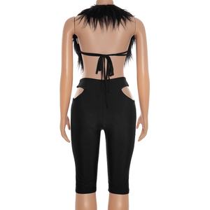 Viviblook J25ST261 Nuevo Conjunto de 2 Piezas para Mujer, Top Corto con Cuello de Piel Sintética y Espalda Descubierta con Cordones, Pantalones Cortos para Mujer - Product Image 5