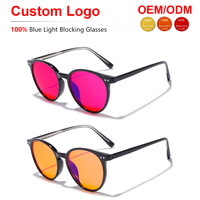Kacamata Anti Cahaya Biru Sunray Round TR Full Rim Frame Lensa Merah Berwarna Merah dengan Bingkai Dalam Merah, Tangkai Gradasi Dual Rivet, Unisex OEM