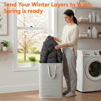 Panier à linge pliable imperméable personnalisé en toile de coton rayée, grand panier à linge pliable avec poignées