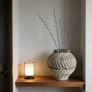 Urne en céramique texturée mate style Wabi Sabi, marron beige, 30 cm de haut, vase rond en argile avec motif superposé brossé à la main, vente en gros - Product Image 3