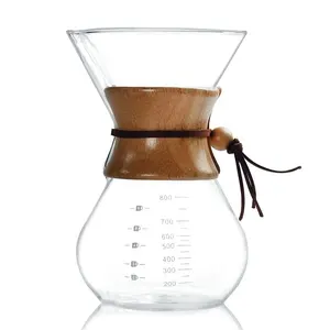 Ecocffee Bình Thủy Tinh Rót Trên Tay Cổ Bằng Gỗ Bình Pha Cà Phê Espresso 800Ml
