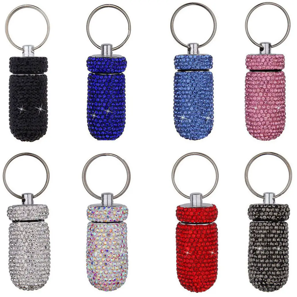 Portable Pill Cases Container Waterproof Pill Holder With Keychain Bling Pill Box Aluminum Medicine Dispenser Bottle Storage