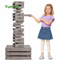 Jeu géant YumuQ en bois de pin de qualité supérieure avec 60 blocs et caisse de rangement, jeu de construction de tours d'empilage pour l'extérieur