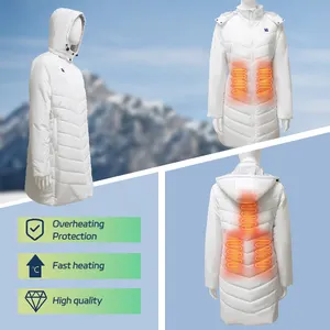 Women's Winter XL Thermal Padded Jacket With USB Charger Mid To Long Length Double Switch Fever Heated Windproof Polyester