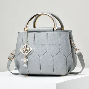 Top Grade PU Leather Soft Surface Solid Color Grid Texture Fashionable Women Travel Pendant Handbag - Product Image 1