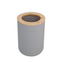 Poubelle en plastique avec couvercle en bambou, corbeille à papier, poubelle pour cuisine et bureau, poubelle ronde