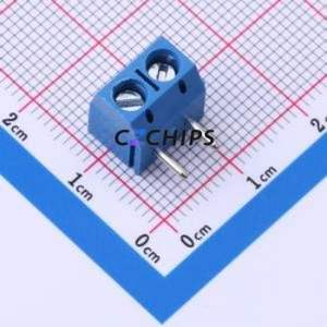 MX301R-5.0-02P-BU01-Cu-Y-A Screw Terminal Block Bent Lead Through Hole,P=5mm Connector 1x2P 5mm Blue Right Angle Insert - Product Image 1