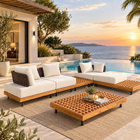 Ensemble de canapés modulaires d'extérieur en teck de qualité supérieure avec chaise longue pour hôtel, complexe hôtelier, villa