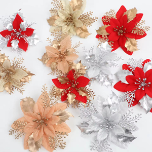 Vente en gros d'usine, fleurs artificielles <span class=keywords><strong>de</strong></span> Noël <span class=keywords><strong>de</strong></span> 12 cm et 15 cm, fleurs artificielles <span class=keywords><strong>de</strong></span> Noël en paillettes, ornement <span class=keywords><strong>de</strong></span> poinsettia - Product Image 4