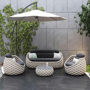 आधुनिक लक्जरी रतन छत की कुर्सी रतन बुना हुआ वाटरप्रूफ कपड़े आउटडोर फर्नीचर उद्यान छत फैशन आउटडोर सोफा - Product Image 3