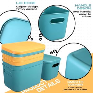 Colorful Storage Bins with Lid and Handle Plastic Stackable Baskets Desktop Cube <b>Box</b> Cubby Bins Containers for Shelf Cabinet - Product Image 3