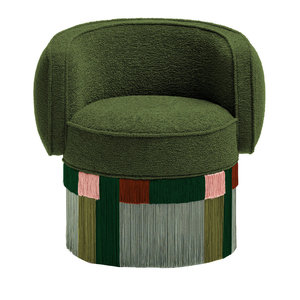 Fauteuil club pivotant de luxe moderne de designer italien pour salon, avec franges décoratives et pompons, en velours, pour chambre à coucher - Product Image 2