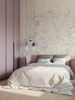 Papier peint autocollant personnalisé pour enfants, motif animaux de la forêt, rose pastel, fougères et écureuils, pour chambre d'enfant et maternelle