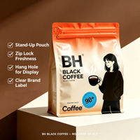 Sachets de café à fermeture éclair imprimés sur mesure à huit soudures latérales, sacs d'emballage en plastique de qualité alimentaire pour grains de café torréfiés