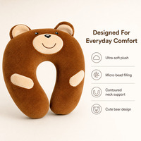 Oreiller de voyage en peluche personnalisé en forme d'ours de la série animaux de dessin animé, anti-statique, garnissage de billes de polystyrène de 0,5-0,8 mm, en forme de U, 29x28cm