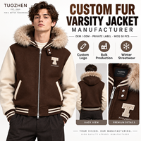 Blouson universitaire personnalisé pour homme, marron et crème, avec lettres en chenille et fourrure, style streetwear, fournisseur en gros pour marques