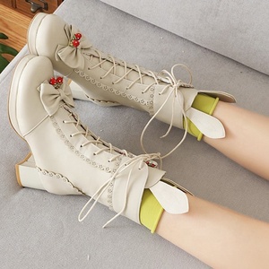 Bottines à lacets avec oreilles de lapin mignonnes, style western, pour cosplay, talon épais, nœud papillon, antidérapantes, grande taille 46, pour filles, automne 2020 - Product Image 5