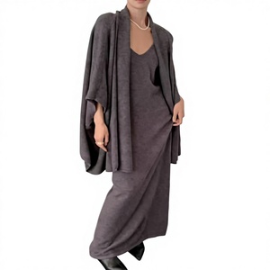 Conjunto de Dos Piezas Minimalista de Lana para Mujer, Cárdigan Holgado <span class=keywords><strong>con</strong></span> Frente Abierto y Vestido Maxi, Transpirable, Corte Regular, Otoño - Product Image 1