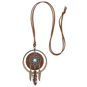 Bohemian Dreamcatcher Pendant Necklace With Turquoise Stone Feather Design Long <b>Chain</b> Women's Fashion Jewelry - Product Image 5