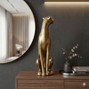 Escultura de Leopardo en Resina Contemporánea, Figura de Leopardo Dorada Minimalista para Sala de Estar, Adorno Decorativo Único para el Hogar - Product Image 2