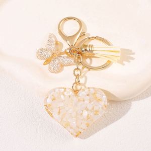 Fashionable Resin Heart Pendant Keychain with Butterfly Fringe for Love Design Women Students Couples Bag/Key Hanging Ornament - Product Image 2