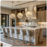 Cuisine complète moderne en bois massif ODM, îlot central, design personnalisé, armoires en bois naturel pour villa
