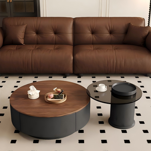 Juego de <span class=keywords><strong>Mesa</strong></span> de Centro Redonda Moderna de Madera, <span class=keywords><strong>Mesa</strong></span> de Centro de Lujo para Sala de Estar con Cajón de Almacenamiento - Product Image 3