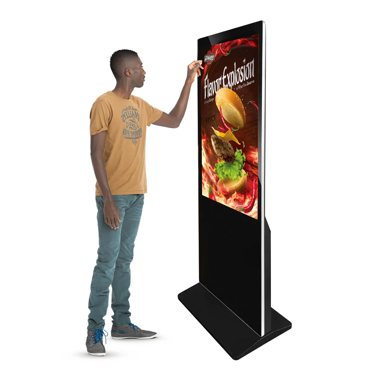 40 50 55 65 Inch 4K Verticale Lcd-Reclame Display Kiosk Digitale Bewegwijzering Speler En Displays Vloerstandaard Touchscreen