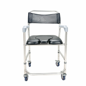 Silla de inodoro de acero inoxidable con altura ajustable y ruedas para personas mayores y embarazadas, silla de ducha para uso doméstico - Product Image 3