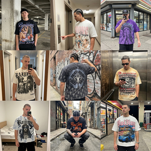 T-shirt graphique personnalisé pour homme, <span class=keywords><strong>style</strong></span> <span class=keywords><strong>streetwear</strong></span>, en coton épais, effet vintage, coupe oversize, pour fabricants de vêtements Hip Hop - Product Image 2