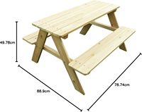 Banc de pique-nique en bois Merry Garden, table de pique-nique d'extérieur en pin massif avec bancs intégrés pour jardin, patio, camping
