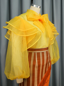 Sommerparty Langarm Transparente Bluse mit Schleife und Mesh-Einsätzen für Damen - Product Image 5