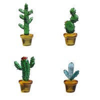 Cactus fleuri miniature multi-feuilles en pot émaillé, plante artificielle purement artisanale, verdure synthétique, décoration de bureau à domicile, article cadeau, décoration