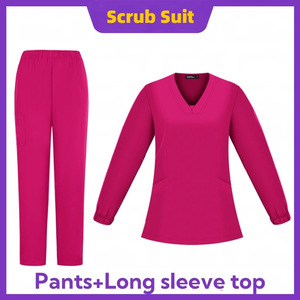 Women's Scrub Set Long Sleeve Two Piece Knitted Polyester Moisture Wicking Hospital Uniforms Split Set S XXL - Product Image 2