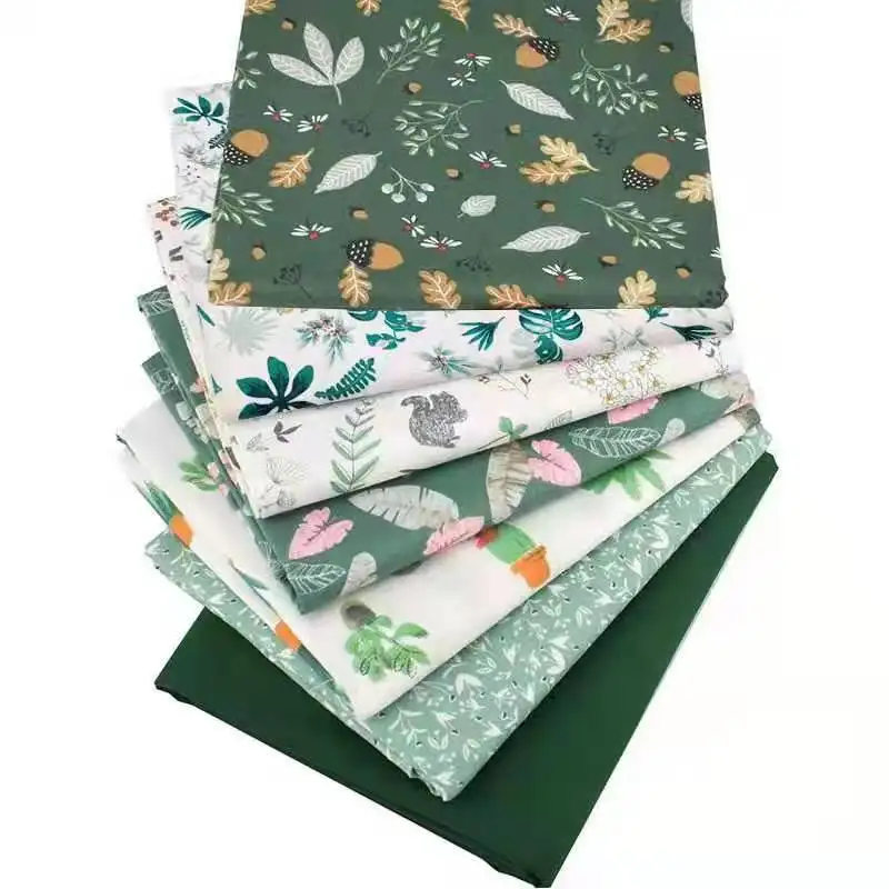 7pcs/lot Green Series Squares Cotton 100% Floral Printed Sewing Supplies Fabric Bundles for Quilting Patchwork