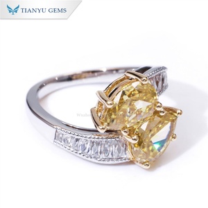 Tianyu Gems 7X10mm poire coupe jaune vif Moissanite bague Toi Et Moi or 18k 14k coupe française D couleur pierre bagues de fiançailles femmes - Product Image 3