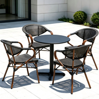 Chaise de salle à manger empilable en aluminium tressé Teslin, style français, très vendue, pour usage extérieur en restaurant, cour, parc, jardin, hôtel