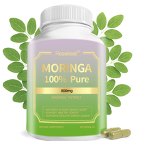 Capsules de supplément à base d'extrait de feuilles de Moringa 100 % pur végétalien 800 mg, certifiées GMP, en gros, marque privée OEM, à vendre