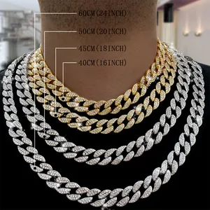 Hip Hop Jewelry Gold Plated vvs diamond Iced Out Cuban Link CZ Prong Necklace Diamond Cuban Chain Cuban Link Chain american diam