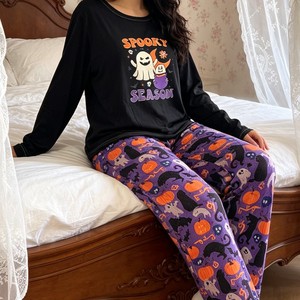 Direkt ab Werk Vorrätige Damen-Pyjama-<span class=keywords><strong>Sets</strong></span> mit Langen Ärmeln für den Herbst - Weicher Polyester Milchseide Europäischer/Amerikanischer Stil Pullover-Design - Product Image 2