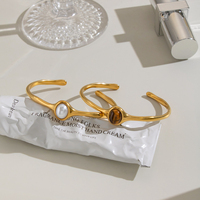 Bracelet ouvert X&L rétro en pierre naturelle et perle, plaqué or 18 carats, en acier inoxydable, étanche, pour femme, vente en gros