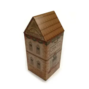 欧式建筑风格印刷金属巧克力包装空锡盒金属房子食品包装锡盒