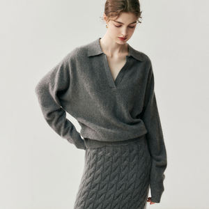 Pull en <span class=keywords><strong>cachemire</strong></span> pour femme, style personnalisable, hiver, luxe léger, décontracté, col rabattu semi-ouvert, tricoté, coupe ample - Product Image 3