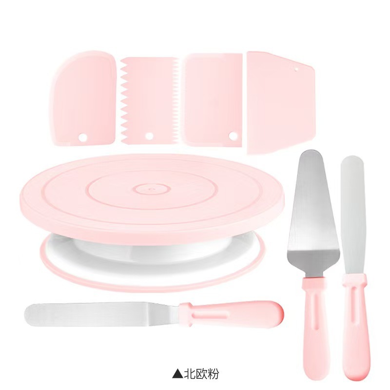 Juego de 8 piezas de plato giratorio para tartas [Rosa Nórdico - Empaque en caja de color]