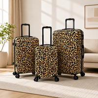 Valise à roulettes JX personnalisée à imprimé léopard en ABS+PC, 20/24/28 pouces, coque rigide, ensemble de bagages légers pour les voyages