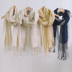 여름 비와 이슬 린넨 스카프 스트라이프 비치 썬 스크린 hijab 가을과 겨울 따뜻한 술 큰 shawls